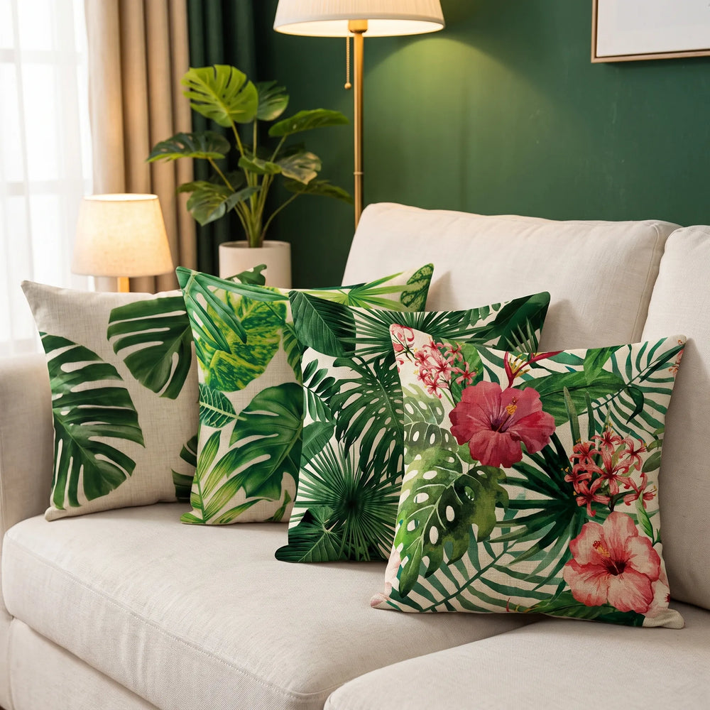 Capa de Almofada Decorativa Tropical em Linho