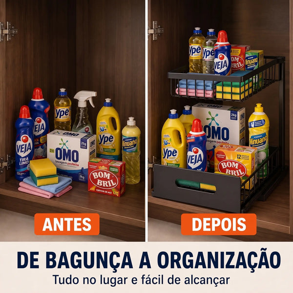 Organizador de Pia/Armário em Metal com Gaveta Deslizante - Affino