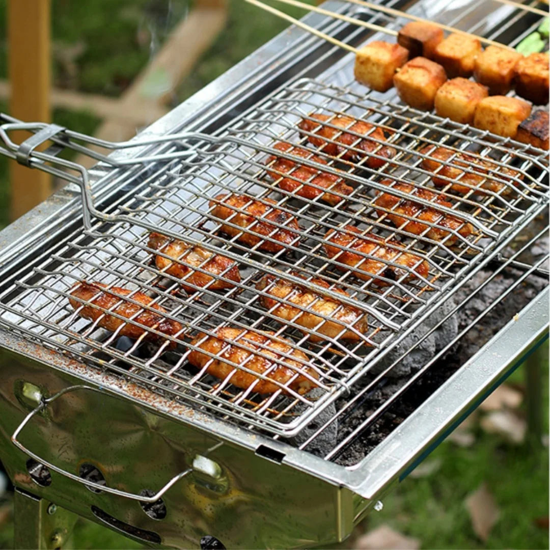 Cesto Grelhador Dobrável com Cabo Removível para Churrasco