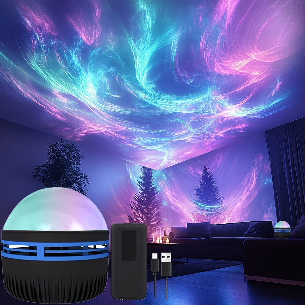 Mini Projetor de Aurora Boreal LED com Controle Remoto USB