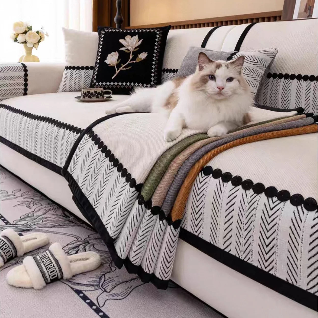 Cobertor de Sofa de Chenille para Sala de Estar