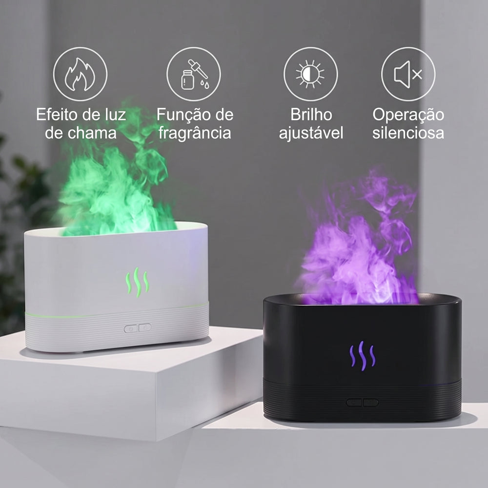Difusor de Aroma com Efeito Chama LED e Umidificador de Mesa