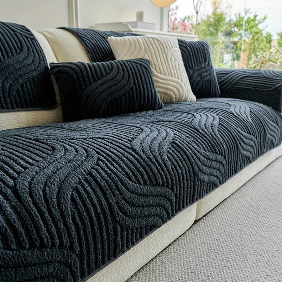 Cobertor de Sofa em Veludo com Estilo Listrado para Sala