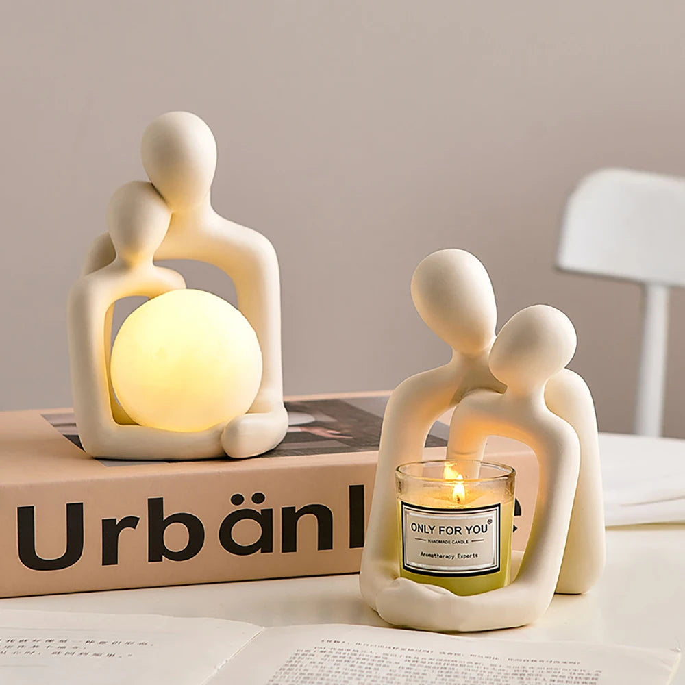 Estatueta Decorativa Casal em Resina Estilo Nórdico