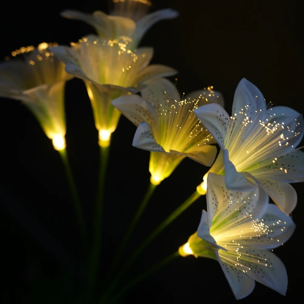 Kit de 6 Luminárias Solar Flor de Lírio com Fibra Óptica LED