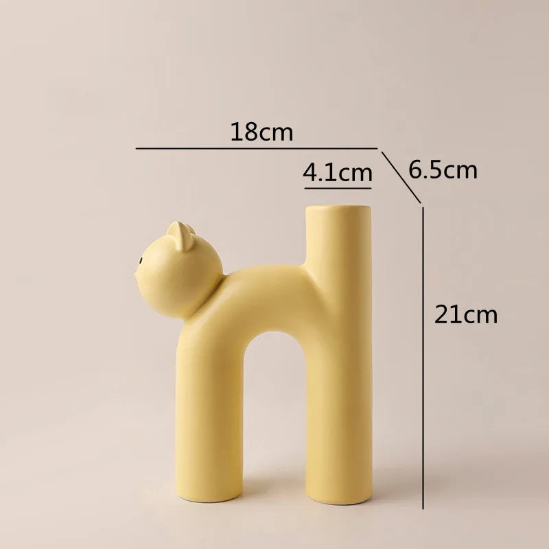 Vaso de Flores Design de Gato em Cerâmica