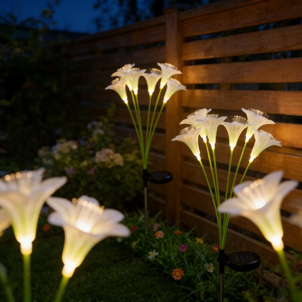 Kit de 6 Luminárias Solar Flor de Lírio com Fibra Óptica LED