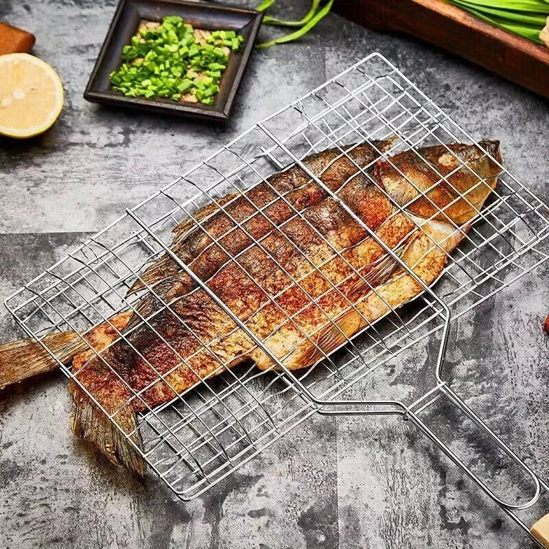 Cesto Grelhador Dobrável com Cabo Removível para Churrasco