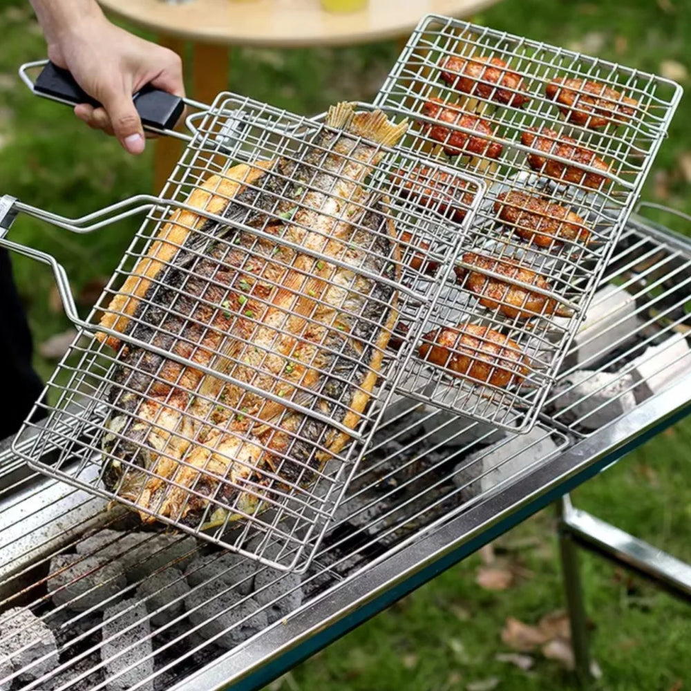 Cesto Grelhador Dobrável com Cabo Removível para Churrasco