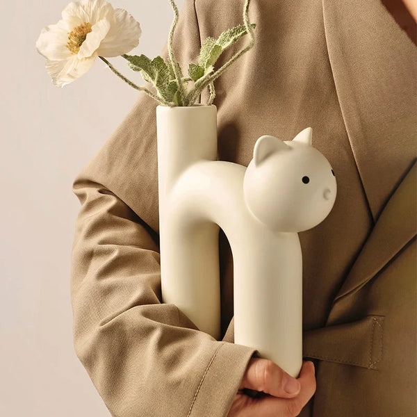 Vaso de Flores Design de Gato em Cerâmica