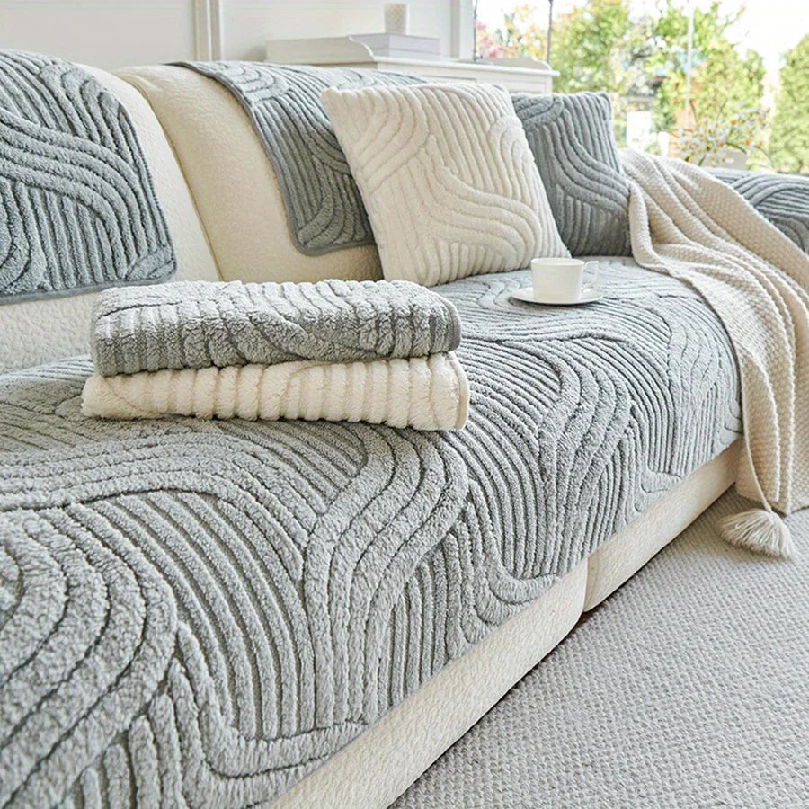 Cobertor de Sofa em Veludo com Estilo Listrado para Sala