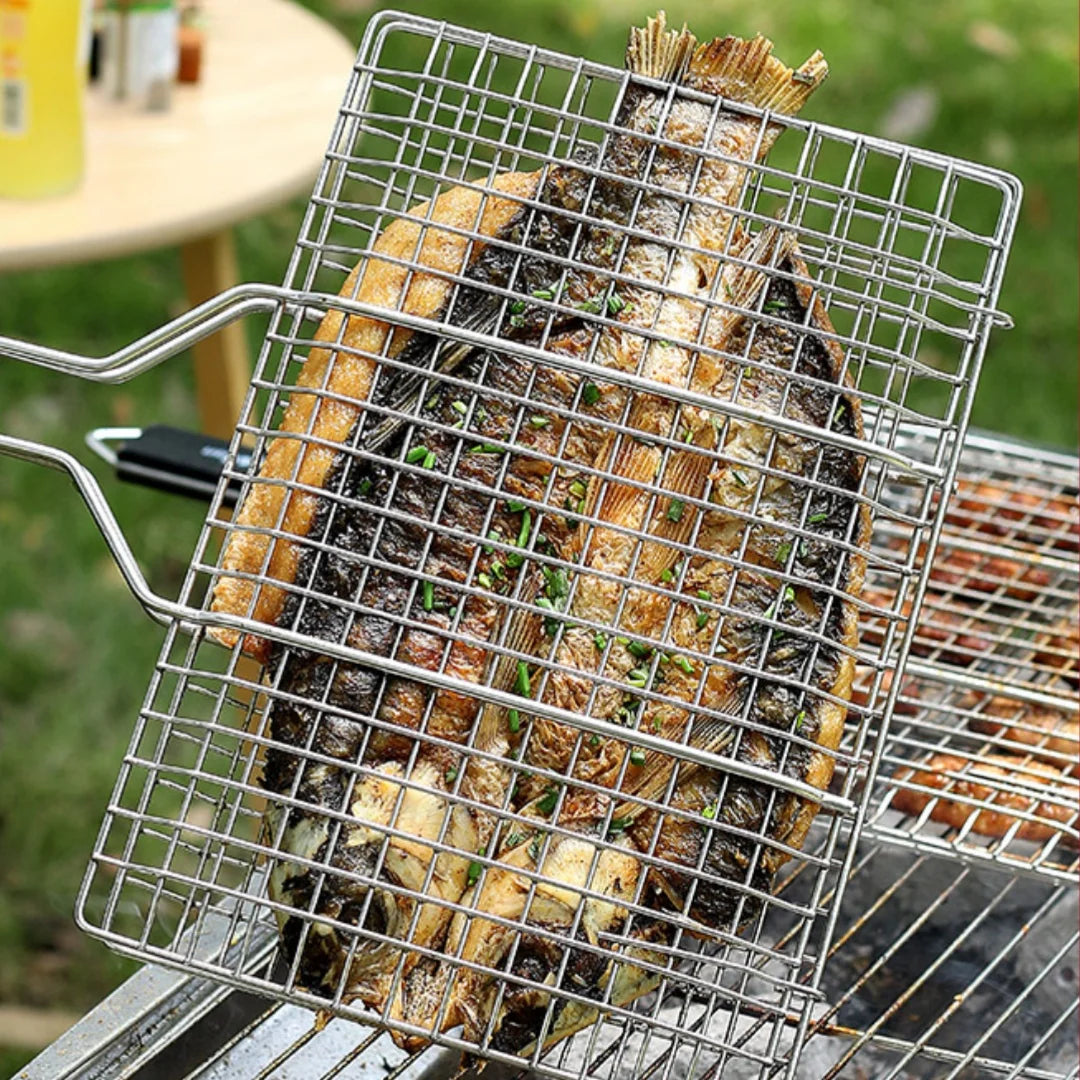 Cesto Grelhador Dobrável com Cabo Removível para Churrasco