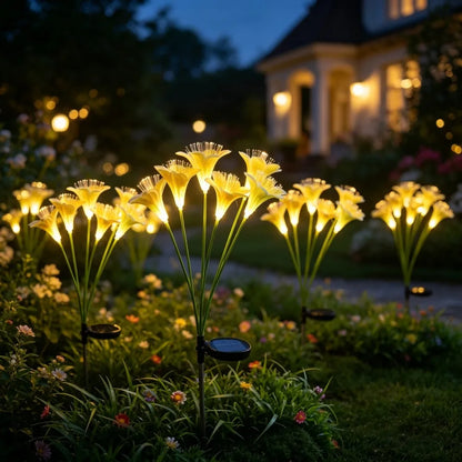 Kit de 6 Luminárias Solar Flor de Lírio com Fibra Óptica LED