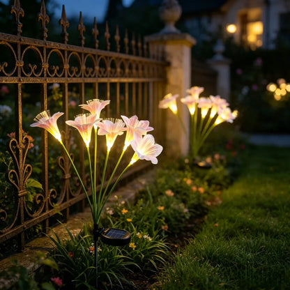 Kit de 6 Luminárias Solar Flor de Lírio com Fibra Óptica LED