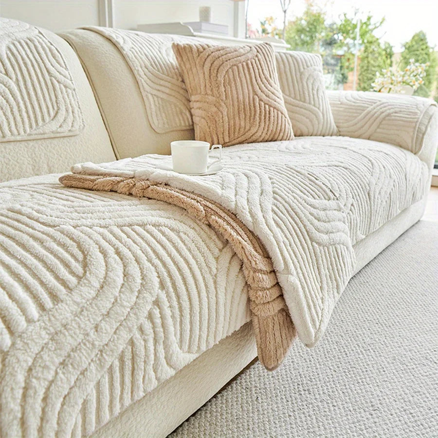 Cobertor de Sofa em Veludo com Estilo Listrado para Sala