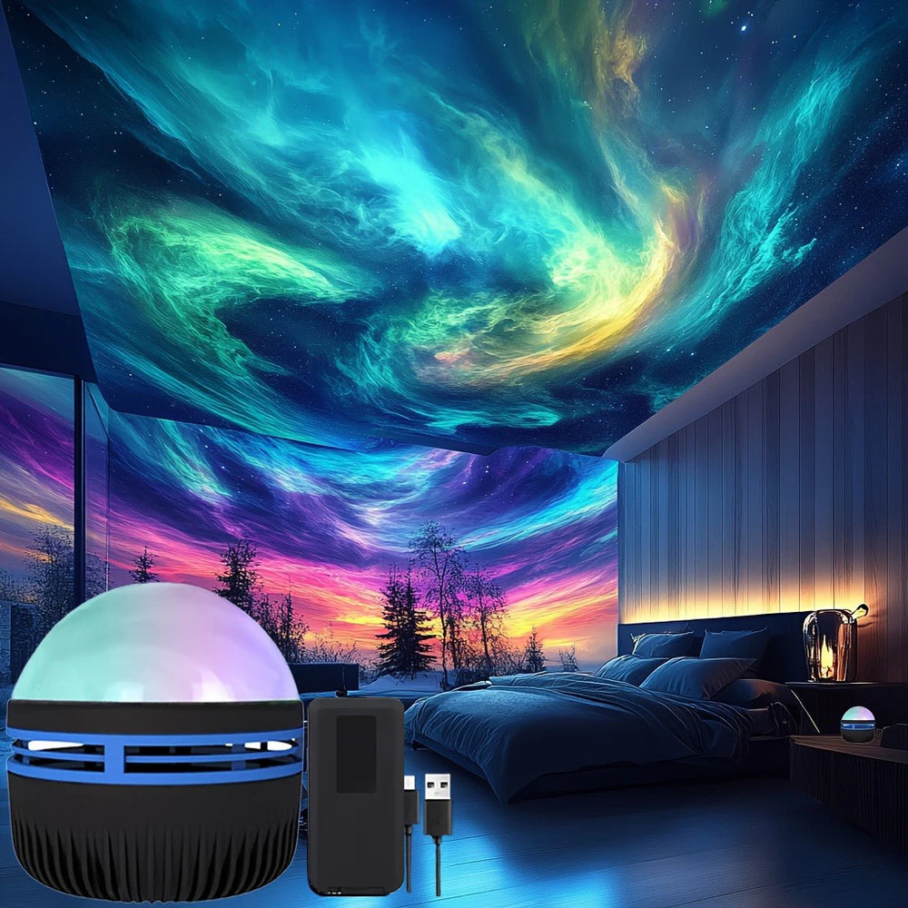 Mini Projetor de Aurora Boreal LED com Controle Remoto USB