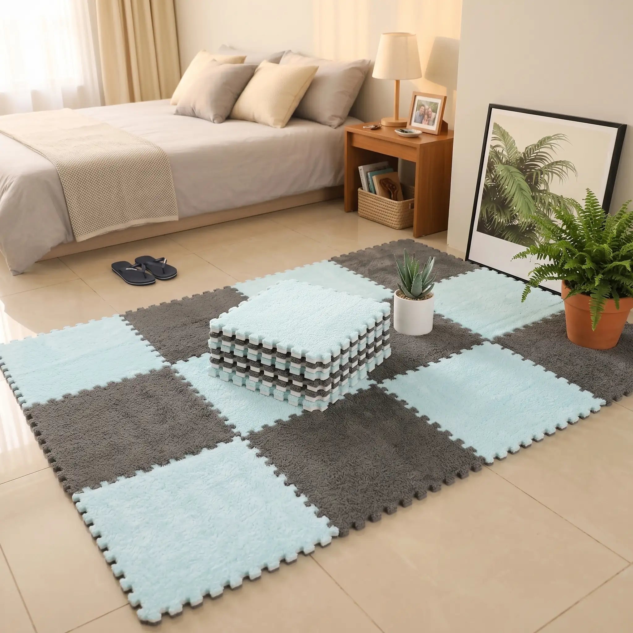 Tapete Quebra-Cabeça Xadrez de Pelúcia - Kit com 10/20pçs