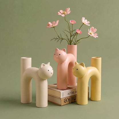 Vaso de Flores Design de Gato em Cerâmica