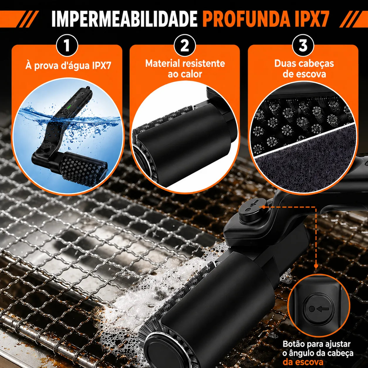 Escova Elétrica Recarregável para Limpeza de Grelhas