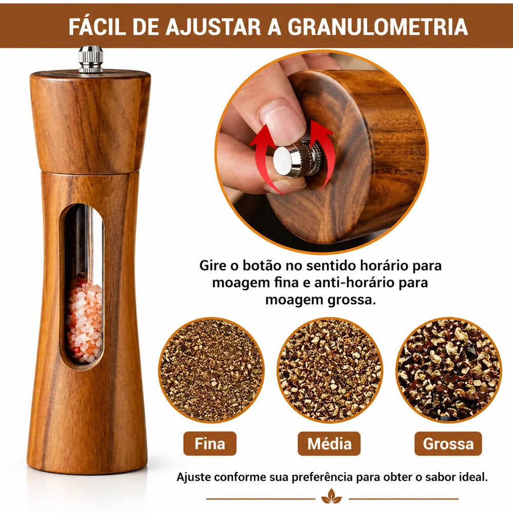 Moedor Manual de Sal e Pimenta em Madeira Maciça