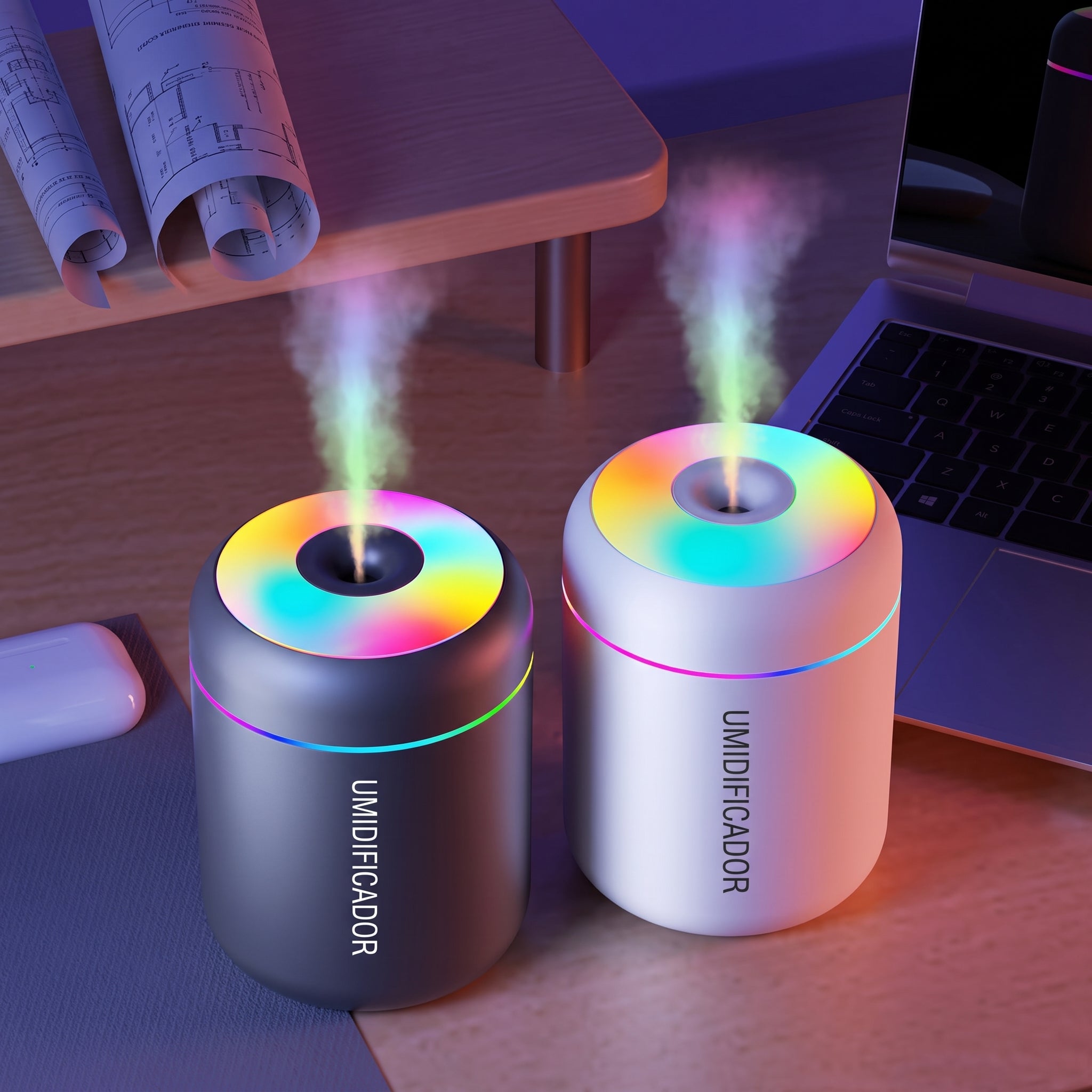 Mini Umidificador USB com Difusor de Aromas e Luz LED