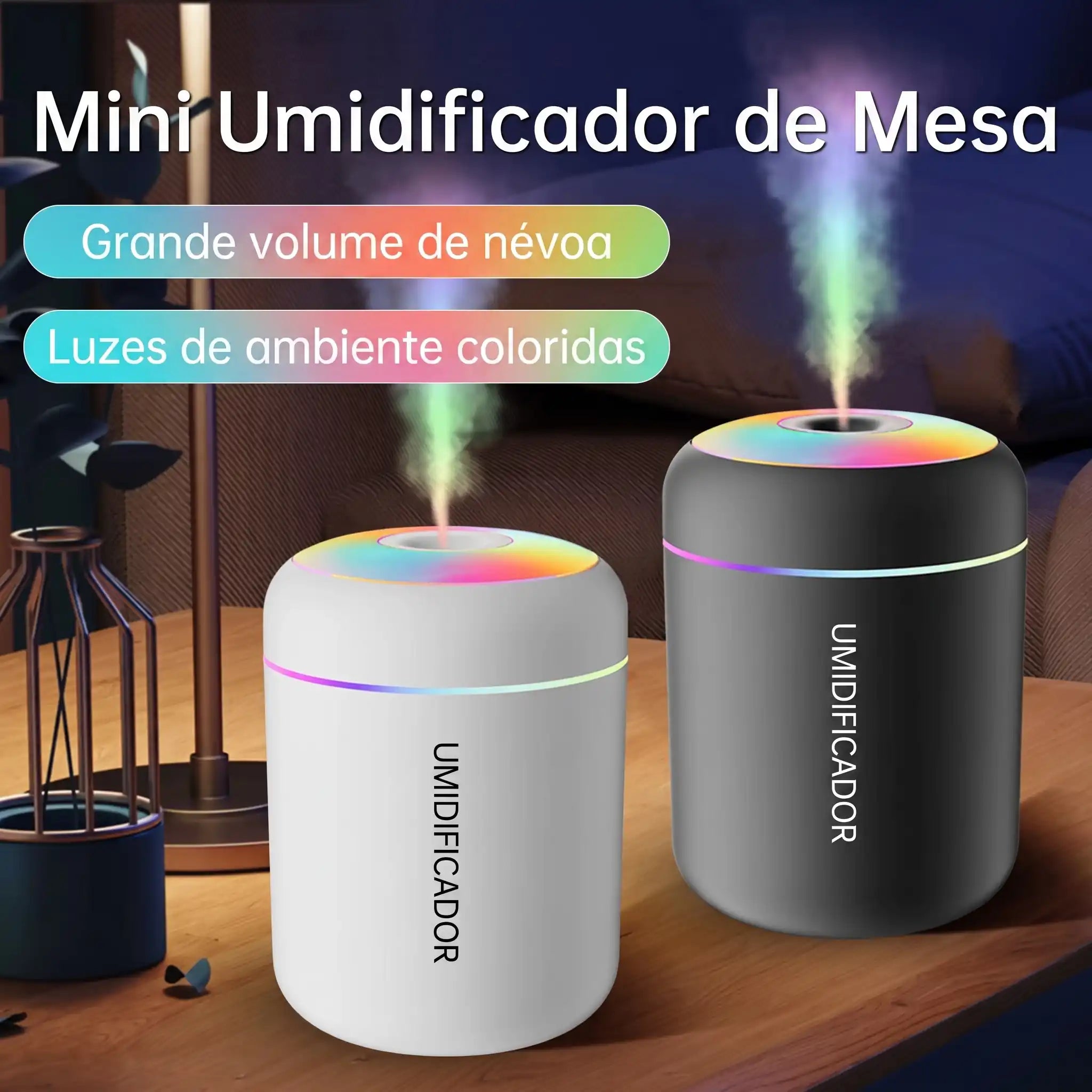Mini Umidificador USB com Difusor de Aromas e Luz LED