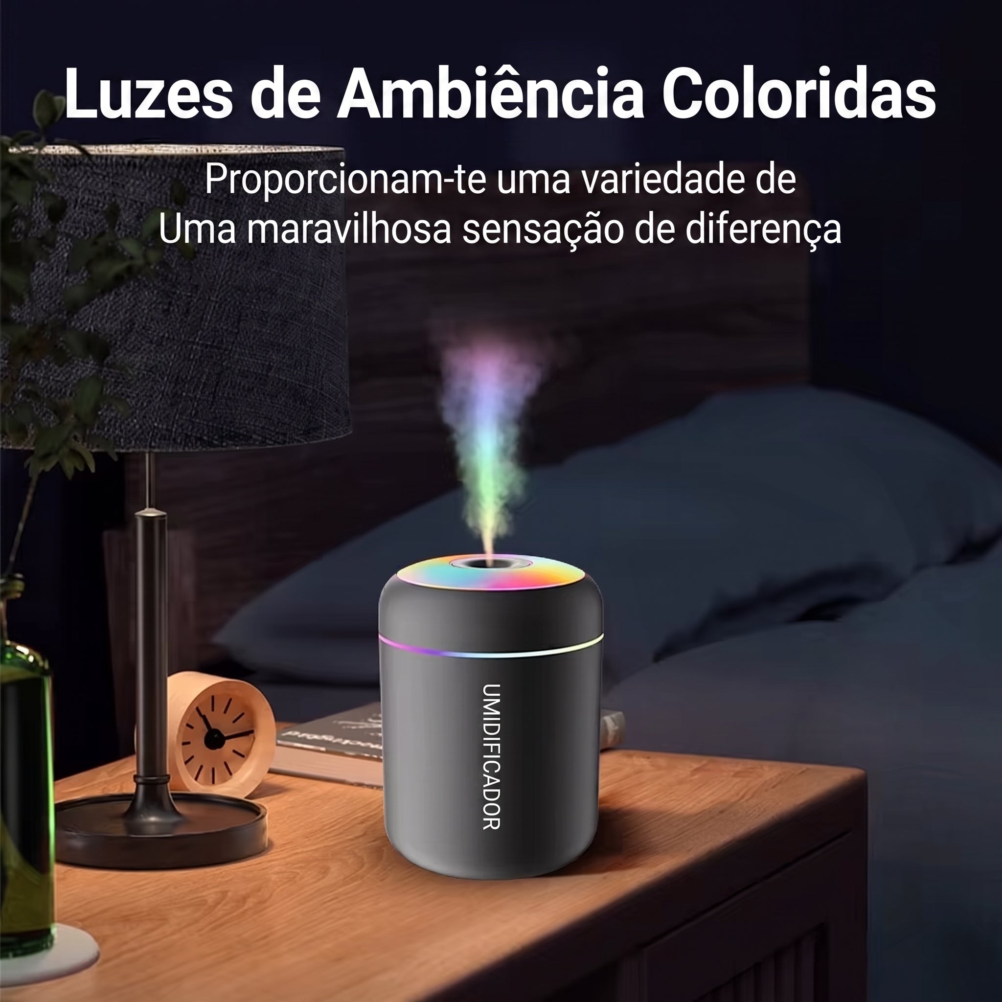 Mini Umidificador USB com Difusor de Aromas e Luz LED