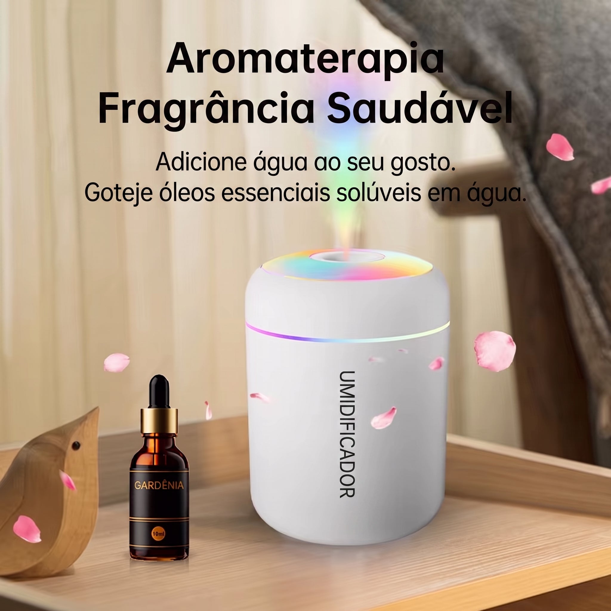Mini Umidificador USB com Difusor de Aromas e Luz LED