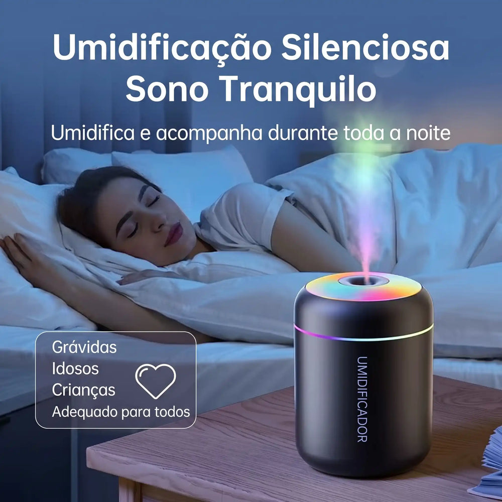 Mini Umidificador USB com Difusor de Aromas e Luz LED